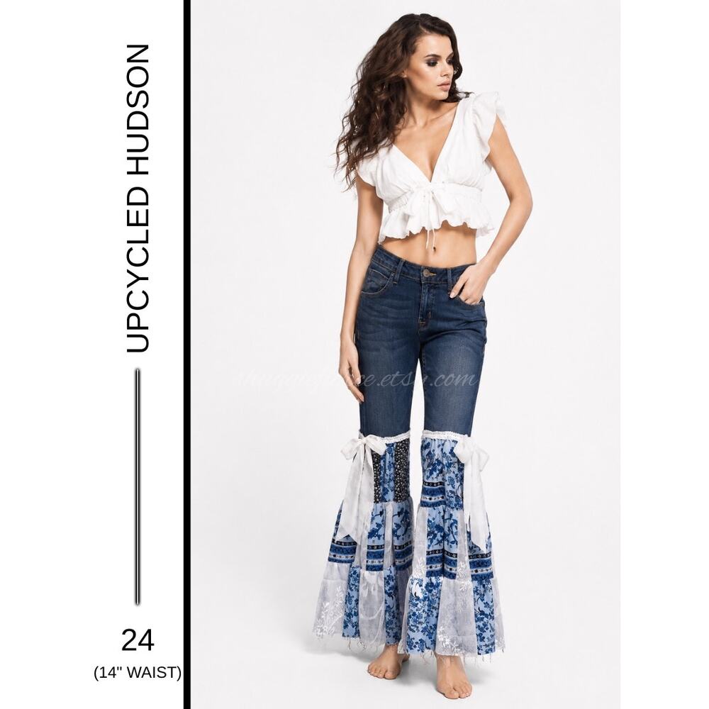 MSRP $195✨Hudson Premium Denim  Size 24 | Shuggie Fierce Upcycled Palazzo Jeans✨